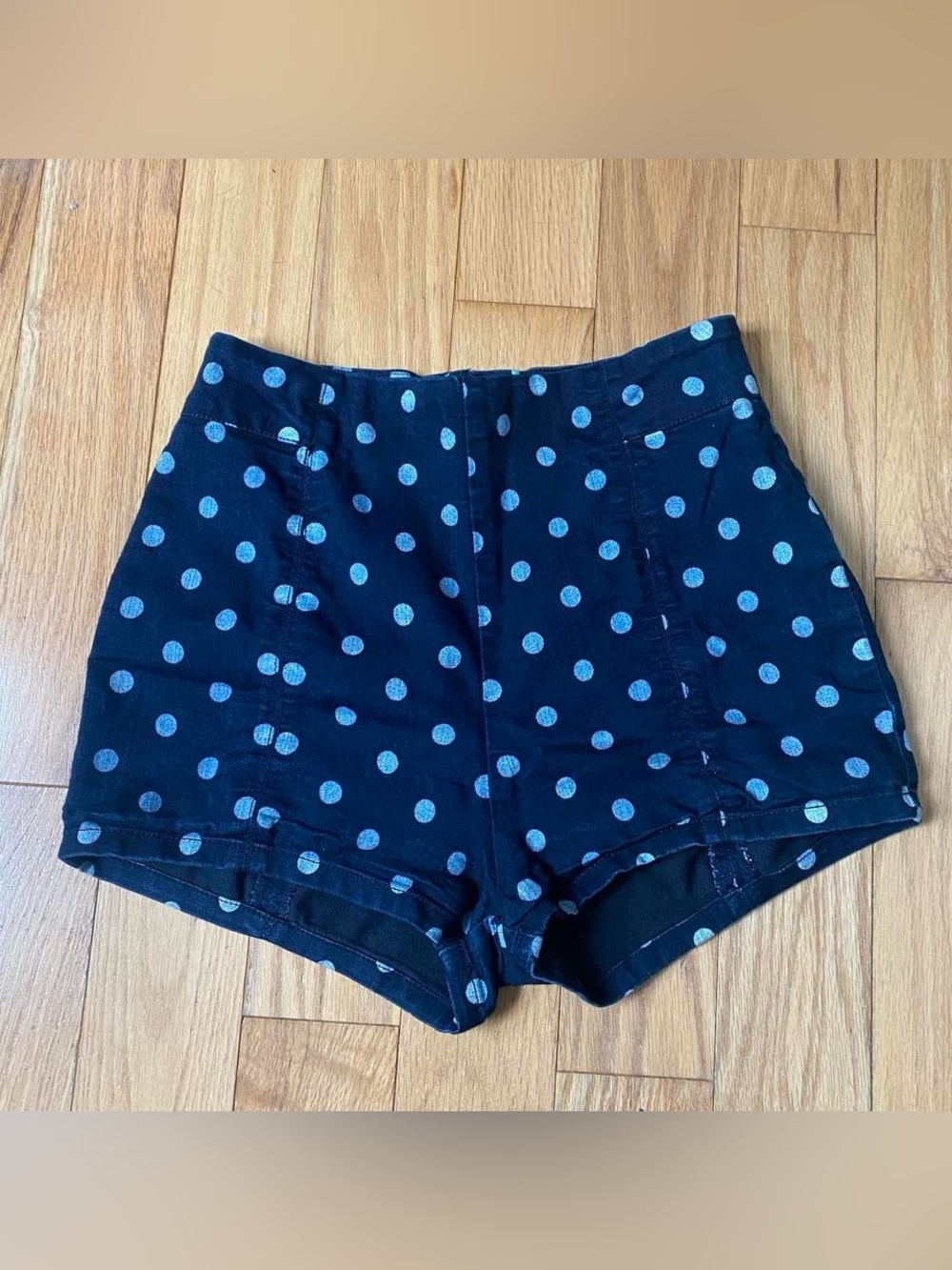 Kimchi Blue Navy Blue Polka Dot High-Waisted Jean Shorts